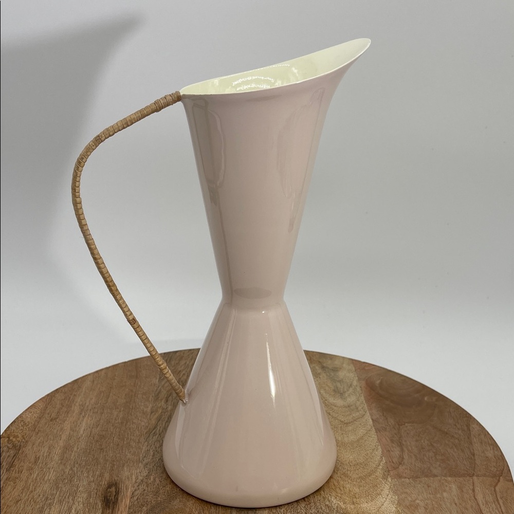 By Anthropologie Decorative Enamel Vase/Pitcher With Rattan Handle - Picture 3 of 9